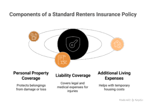 What a standard renters insurance policy covers — detailed overview of personal property protection, liability coverage, and additional living expenses.