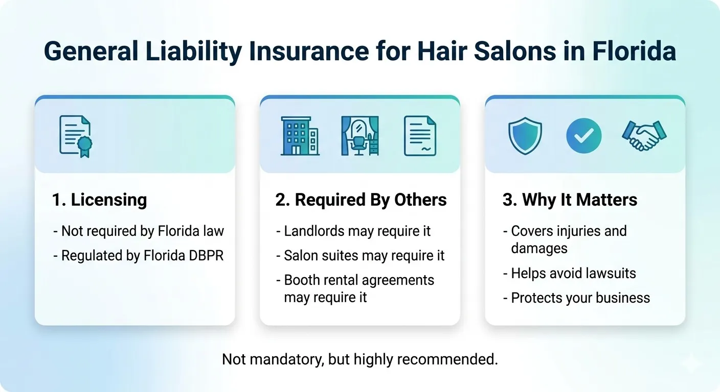 Florida hair salon with stylist working while insurance coverage protects against accidents and claims.