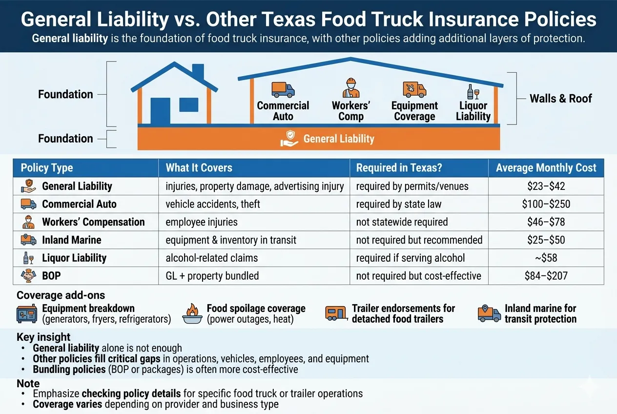 General Liability vs. Other Texas Food Truck Insurance Policies