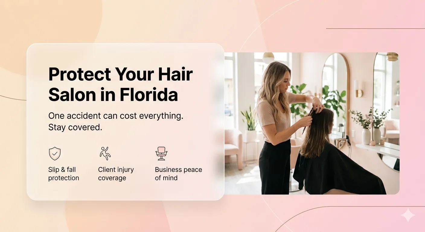 General liability insurance concept for a hair salon in Florida protecting against client injuries and property damage.