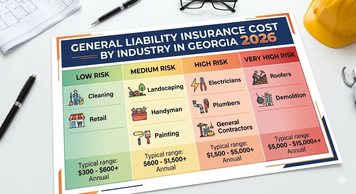 General liability insurance cost by industry risk level for contractors in Georgia