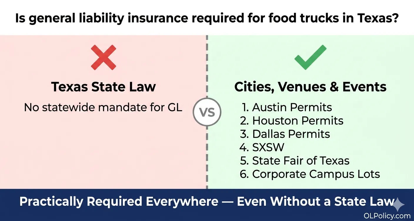 Is general liability insurance required for food trucks in Texas explained with permits and coverage needs