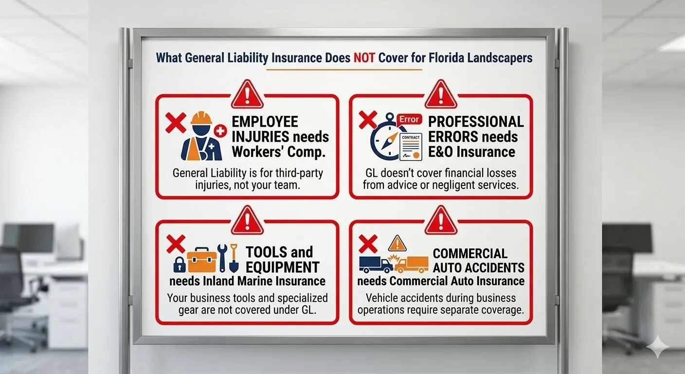 What general liability insurance does not cover for a 
landscaping business in Florida
