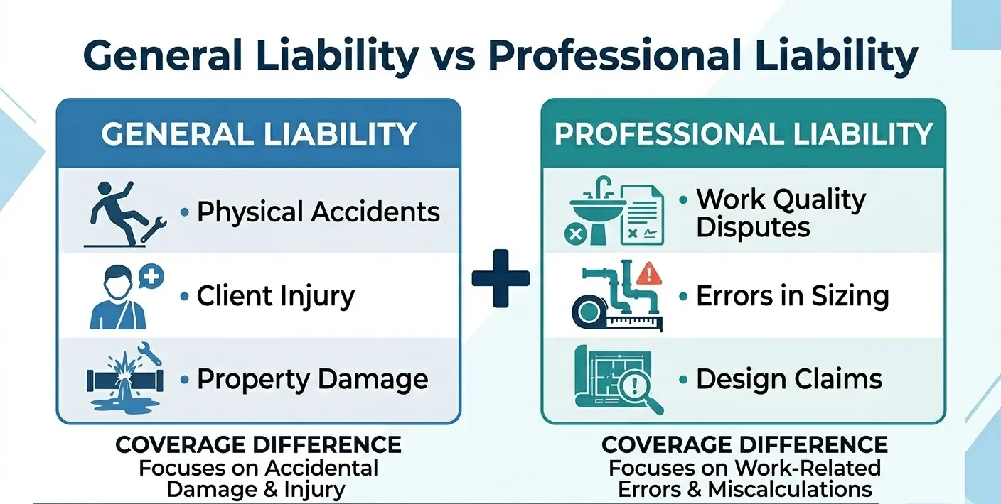 comparing general liability insurance and professional liability insurance for plumbers in North Carolina