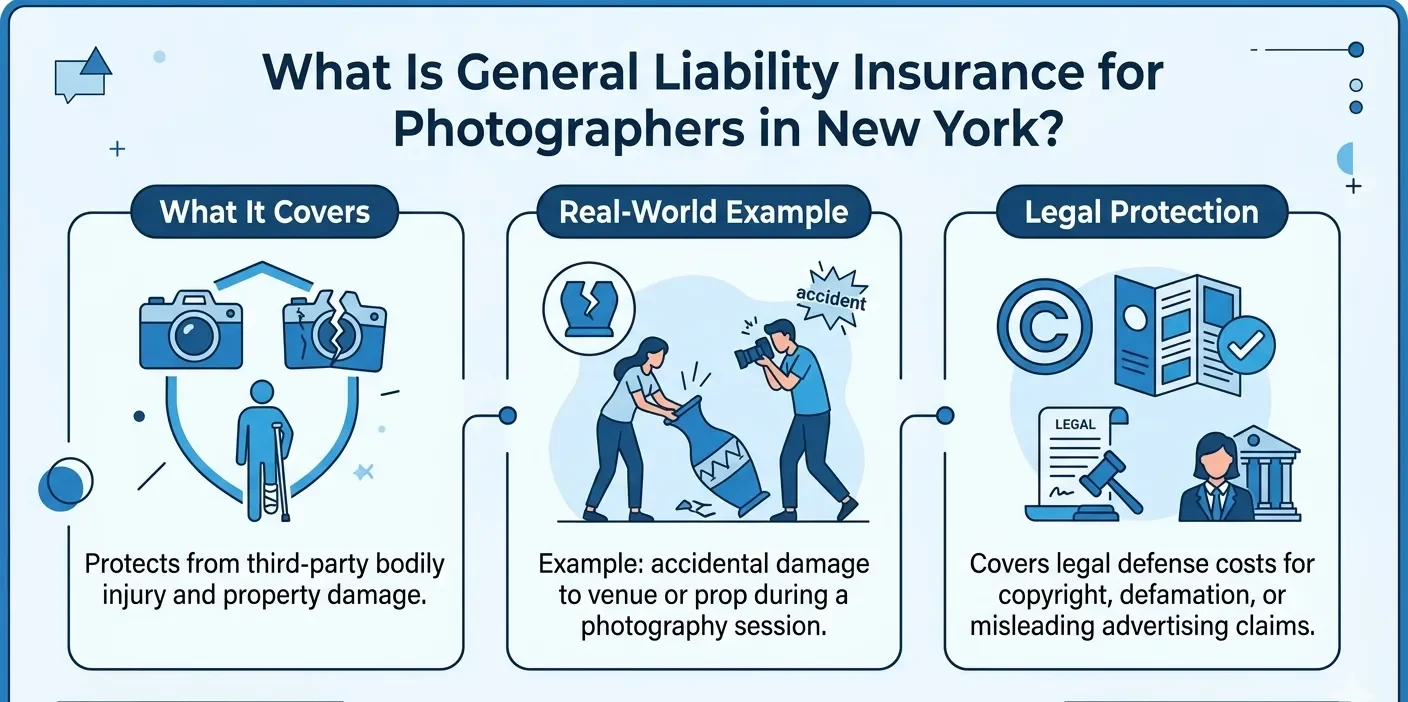 general liability insurance for photographers in New York covering injury damage and legal protection