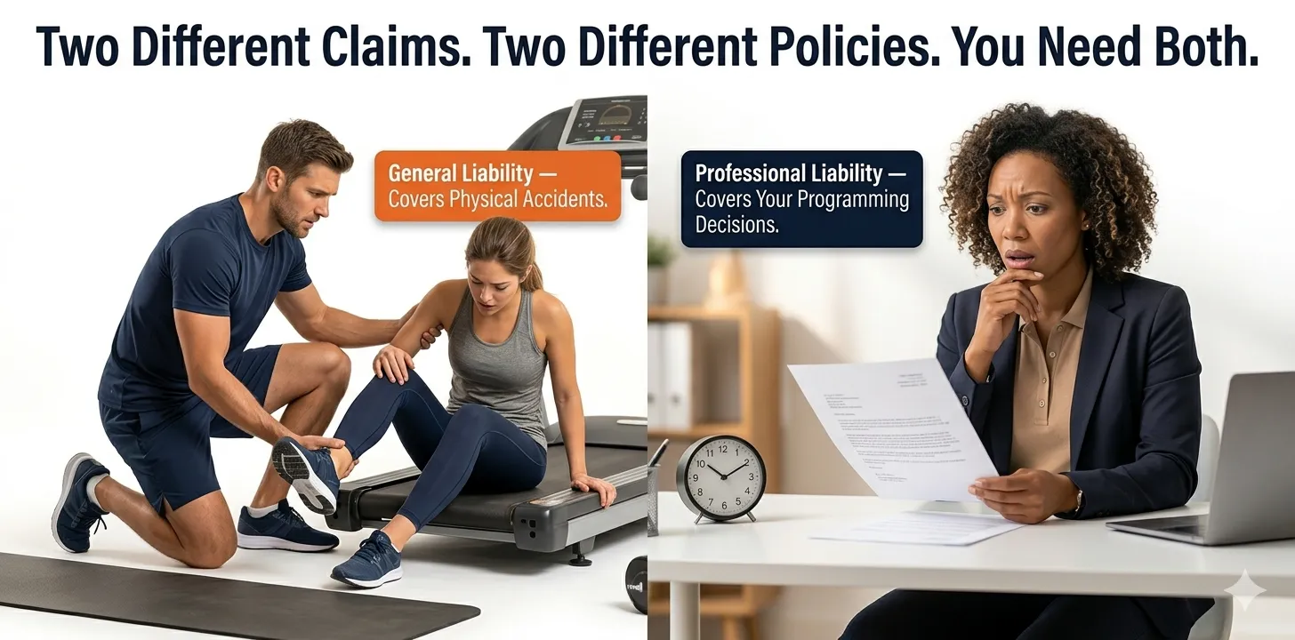 general liability vs professional liability personal trainer California - two different policies explained