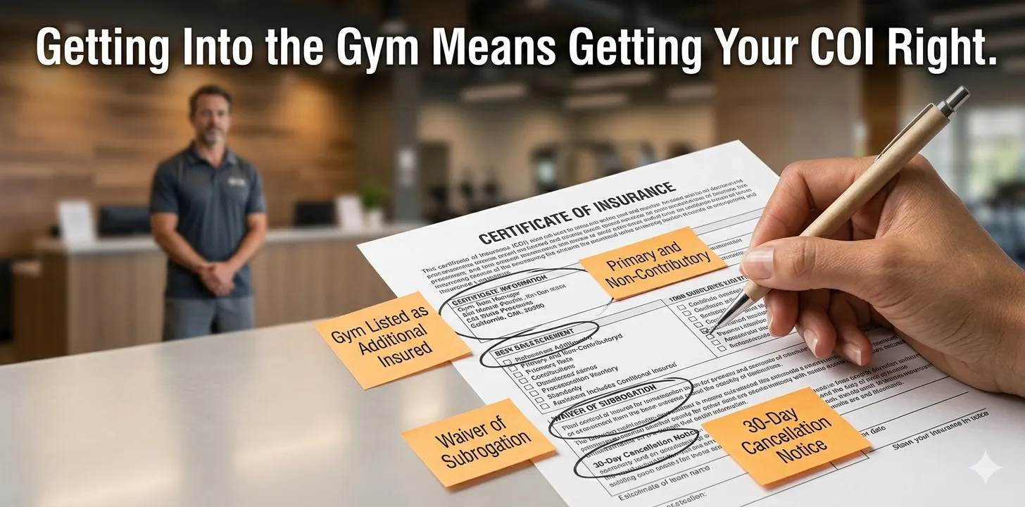 personal trainer California COI certificate of insurance requirements gym - additional insured primary non-contributory