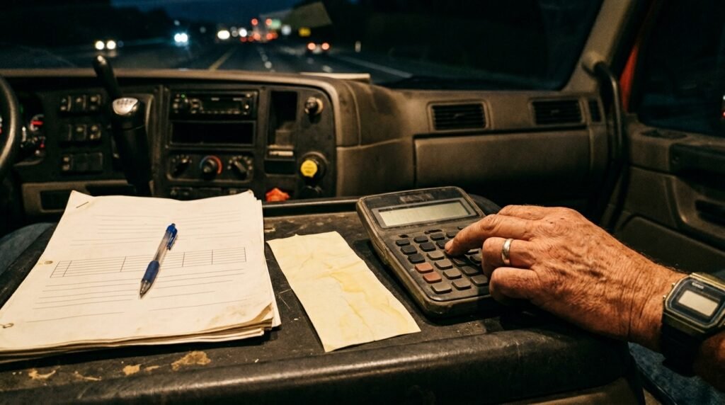 Owner operator calculating semi truck insurance cost per mile and monthly premium budget